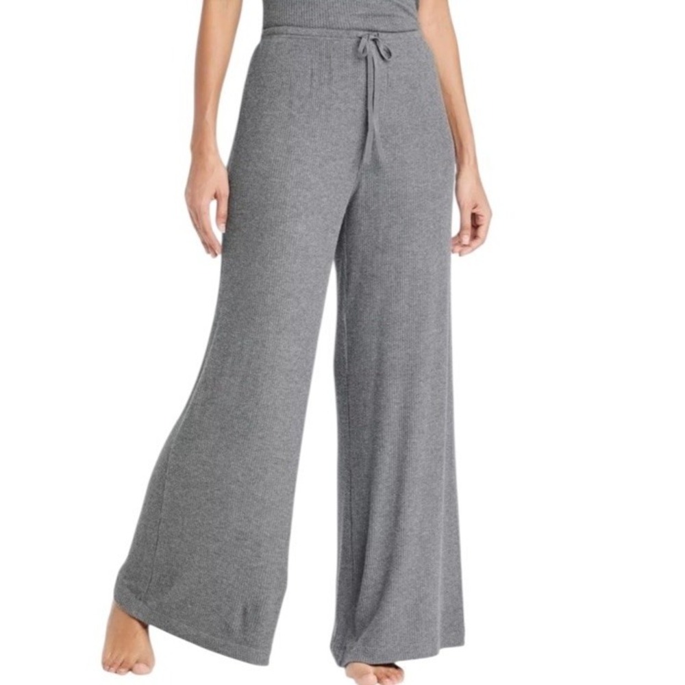 NEW Auden Women's Cozy Ribbed‎ Wide Leg Pants Dark Grey Medium